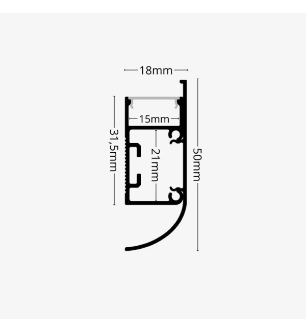 Bijeli nadgradni zidni aluminijski profil za LED trake opalno bijeli difuzor 2 metra 50 x 18 mm