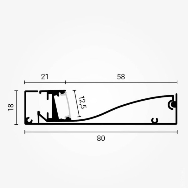 Nadgradni zidni rubni aluminijski profil za LED traku opalno bijeli difuzor 2 metra 18.0x80.0 mm