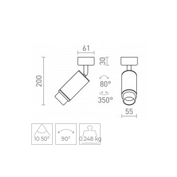 Optimus USMJERENA ZIDNA/STROPNA LED SVJETILJKA GU10 9W 10-50°