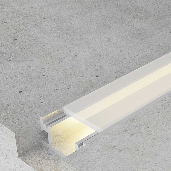 Podni ugradbeni aluminijski profil za LED traku opalno bijeli difuzor 19.1 x 8.1 mm Podni ugradbeni aluminijski profil za LED traku opalno bijeli difuzor 19.1 x 8.1 mm