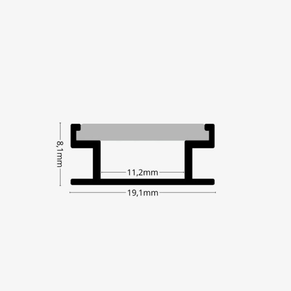 Podni ugradbeni aluminijski profil za LED traku opalno bijeli difuzor 19.1 x 8.1 mm Podni ugradbeni aluminijski profil za LED traku opalno bijeli difuzor 19.1 x 8.1 mm
