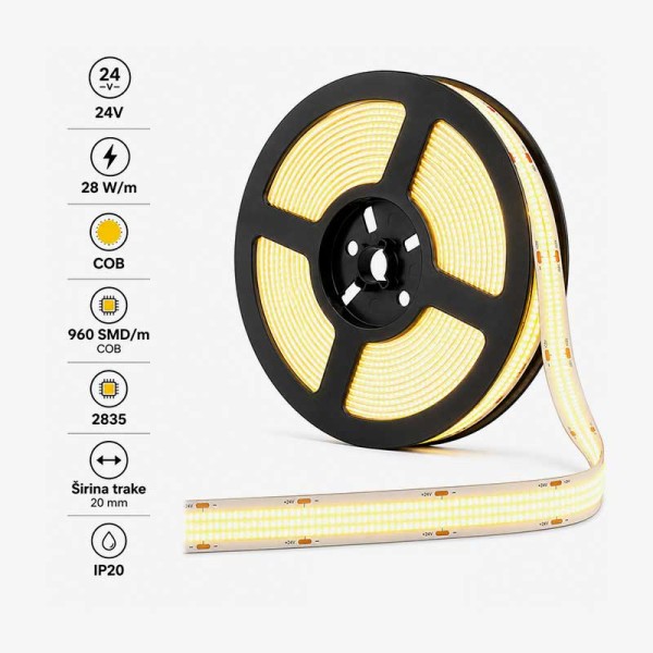 Široka COB LED traka 24V 28 W/M 960 SMD/m  IP20