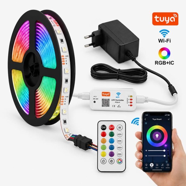 Smart Music TUYA RGB+IC LED traka 30 SMD/m IP20 - Set LED traka, napajanje, TUYA kontroler i daljinski upravljač Smart Music TUYA RGB+IC LED traka 30 SMD/m IP20 - Set LED traka, napajanje, TUYA kontroler i daljinski upravljač