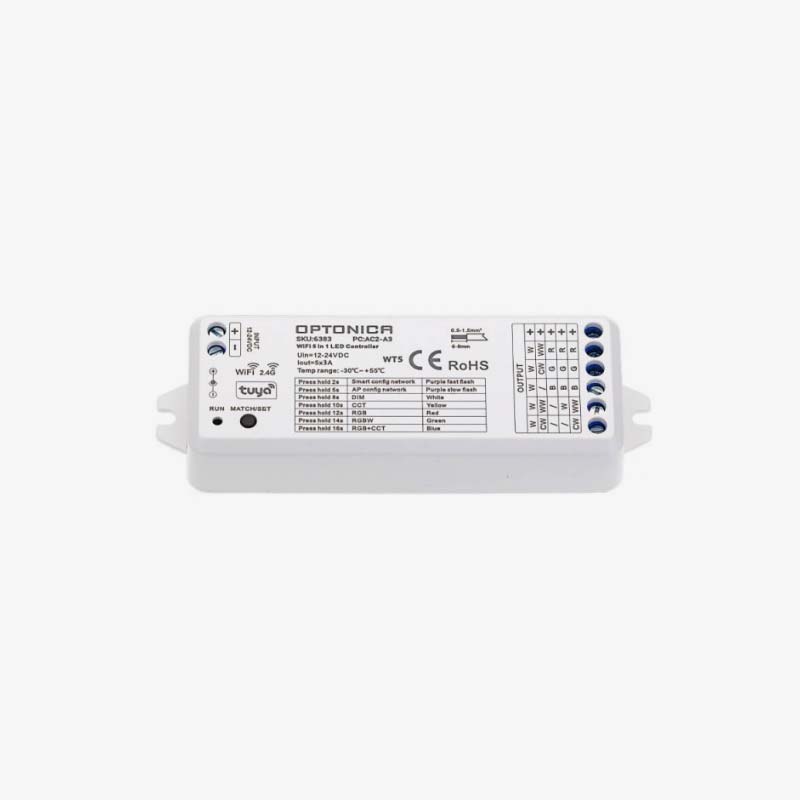 Smart zonski kontroler Tuya & RF za jednobojne, CCT i RGB-RGBW-RGB-CCT-bežično i WiFi upravljanje - 12-24 V DC