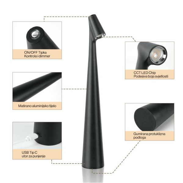 Stolna dimabilna CCT stolna svjetiljka 1W 59 lm IP20 USB punjiva LED unutarnja rasvjeta 04639 - iDEAL LED | Led žarulje - LED rasvjeta iDEAL LED | Led žarulje - LED rasvjeta Stolna dimabilna CCT stolna svjetiljka 1W 59 lm IP20 USB punjiva