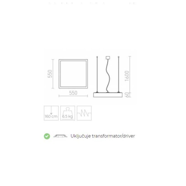 STRUCTURAL LED visilica brušeni aluminij 55x55 230V 2G11 3x36W