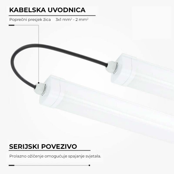 Tri-Proof vodotijesna LED svjetiljka 36W 4320 lm 120 cm IP65 IK08 Serijski poveziva