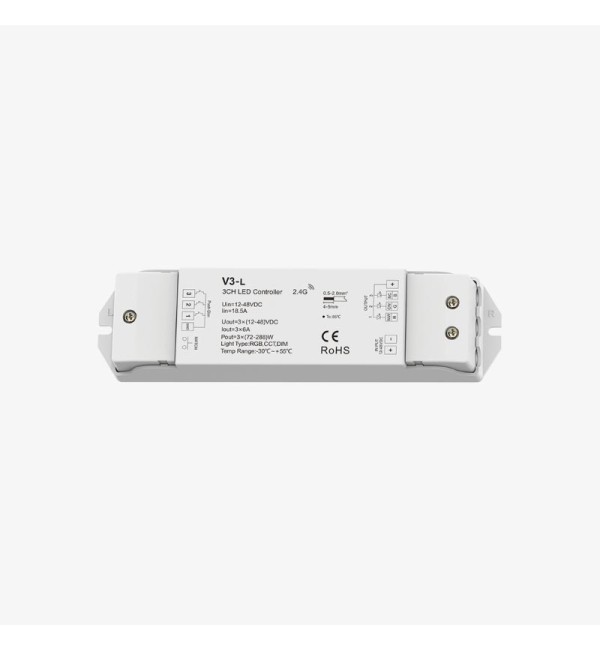 Trokanalni zonski kontroler za jednobojne, RGB i CCT LED trake s funkcijom PUSH-DIM 12-48V DC