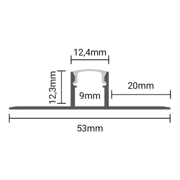 Ugradbeni aluminijski profil za LED traku opalno bijeli difuzor 2 metra 12.4 x 9 mm x 53 mm