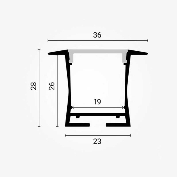 Ugradbeni aluminijski profil za LED traku opalno bijeli difuzor 2 metra  36x23x27 mm