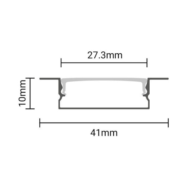 Ugradbeni aluminijski profil za LED traku opalno bijeli difuzor 2 metra 41x30x10 mm