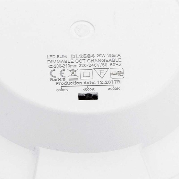 Ugradbeni dimabilni okrugli LED panel 20W CCT podesiva boja svjetlosti IP44