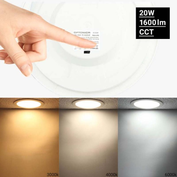 Ugradbeni dimabilni okrugli LED panel 20W CCT podesiva boja svjetlosti IP44