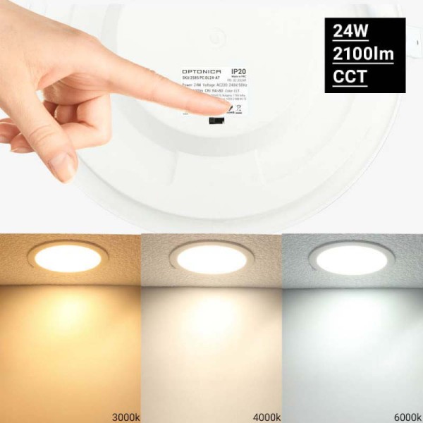 Ugradbeni dimabilni okrugli LED panel 24W CCT podesiva boja svjetlosti IP44