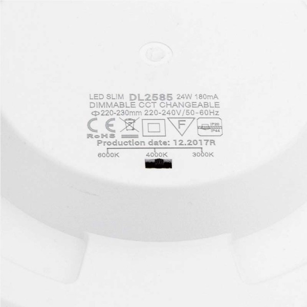 Ugradbeni dimabilni okrugli LED panel 24W CCT podesiva boja svjetlosti IP44