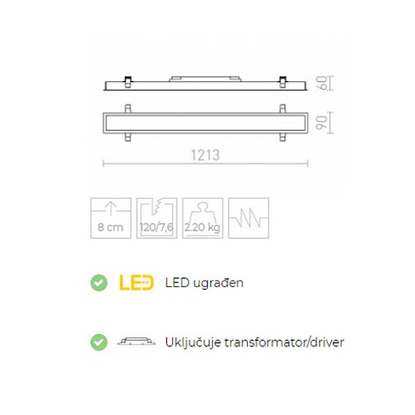 Ugradbeni LED panel Pesante 230V 40W 4200 lm 3000K 1200x90 IP20