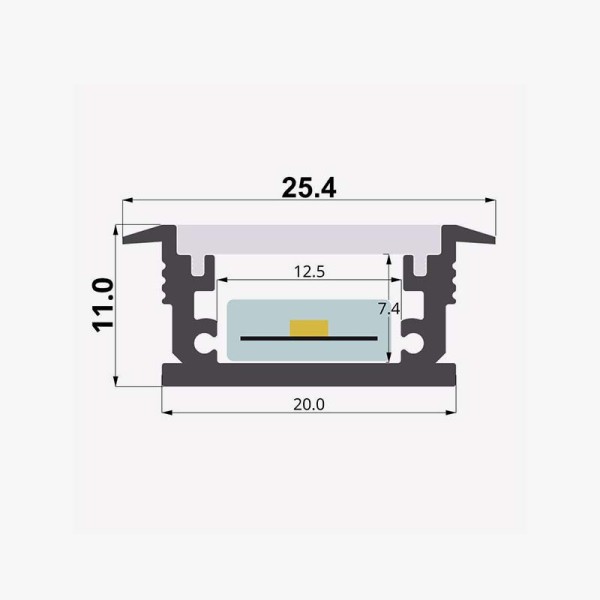 Ugradbeni podni aluminijski profil za LED traku opalno bijeli difuzor 25.40 x 11 mm IP54