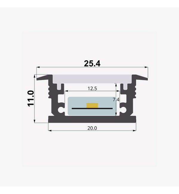 Ugradbeni podni aluminijski profil za LED traku opalno bijeli difuzor 25.40 x 11 mm IP54