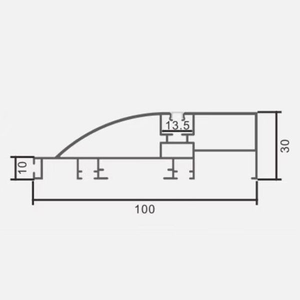 Ugradbeni zidni rubni aluminijski profil za LED traku opalno bijeli difuzor 2 metra 100x30 mm