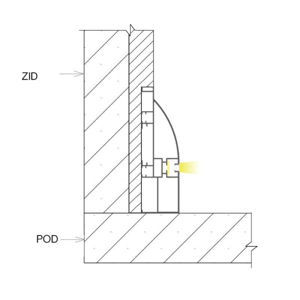 Ugradbeni zidni rubni aluminijski profil za LED traku opalno bijeli difuzor 2 metra 100x30 mm