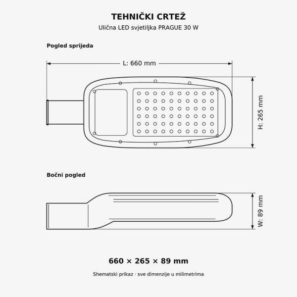 Ulična LED svjetiljka visoke učinkovitosti 250 W 30000 lm IP65 Ulična LED svjetiljka visoke učinkovitosti 250 W 30000 lm IP65
