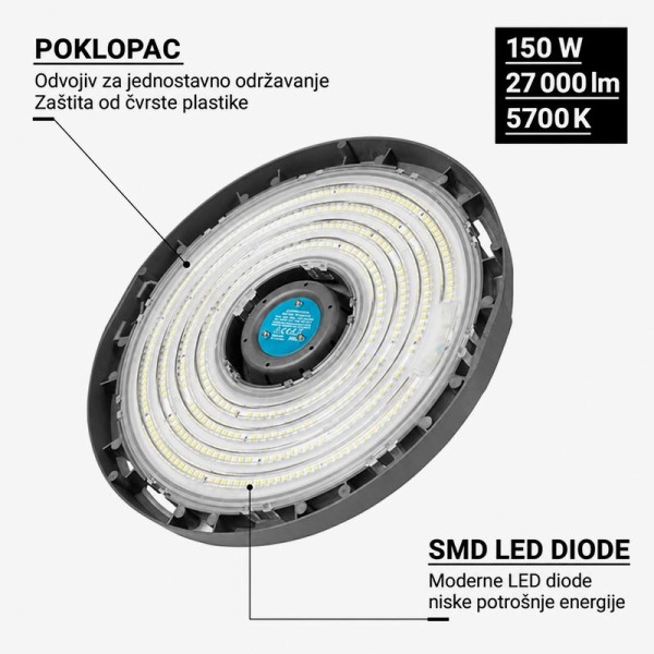 Visokoučinkovita industrijska ovjesna LED svjetiljka 150W 180 lm/W 5700K IP65 Visokoučinkovita industrijska ovjesna LED svjetiljka 150W 180 lm/W 5700K IP65