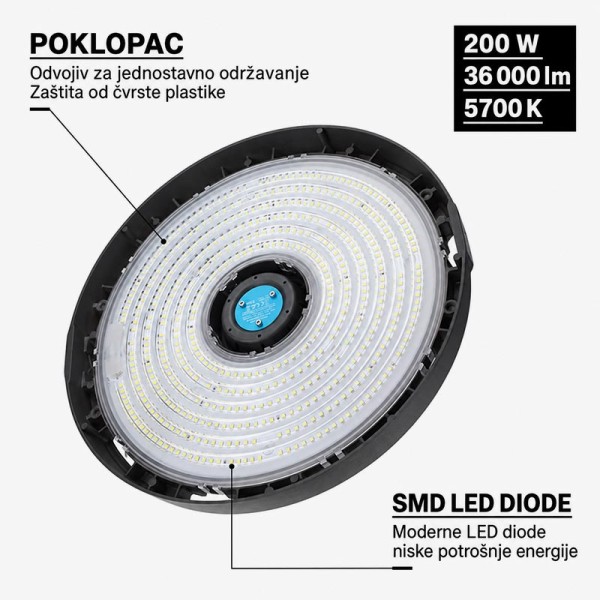 Visokoučinkovita industrijska ovjesna LED svjetiljka 200 W 180 lm/W 5700K IP65 Visokoučinkovita industrijska ovjesna LED svjetiljka 200 W 180 lm/W 5700K IP65