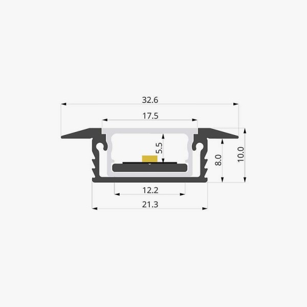 Vodootporni ugradbeni aluminijski profil za LED trake opalno bijeli difuzor 32x16 mm - 3 metra