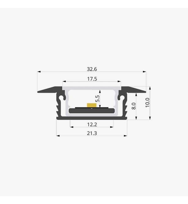 Vodootporni ugradbeni aluminijski profil za LED trake opalno bijeli difuzor 32x16 mm - 3 metra