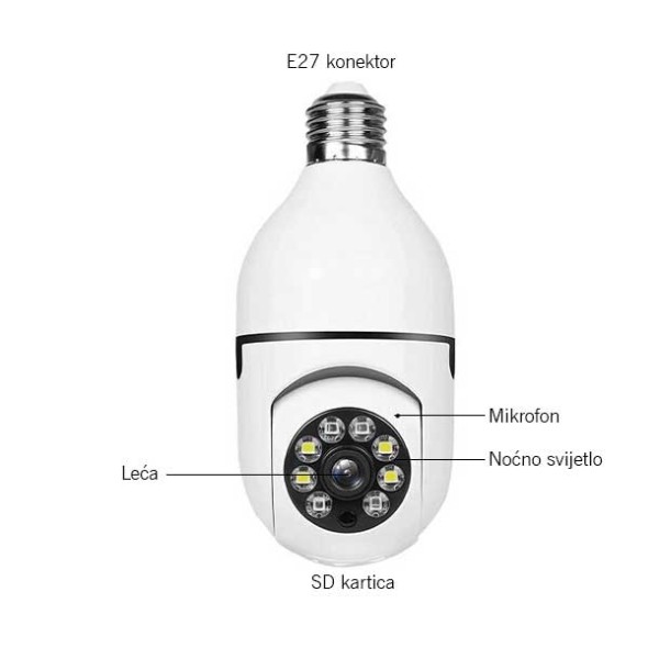  WI-FI SMART UNUTARNJA KAMERA FULL HD 1920x1080 360º IP20 E27